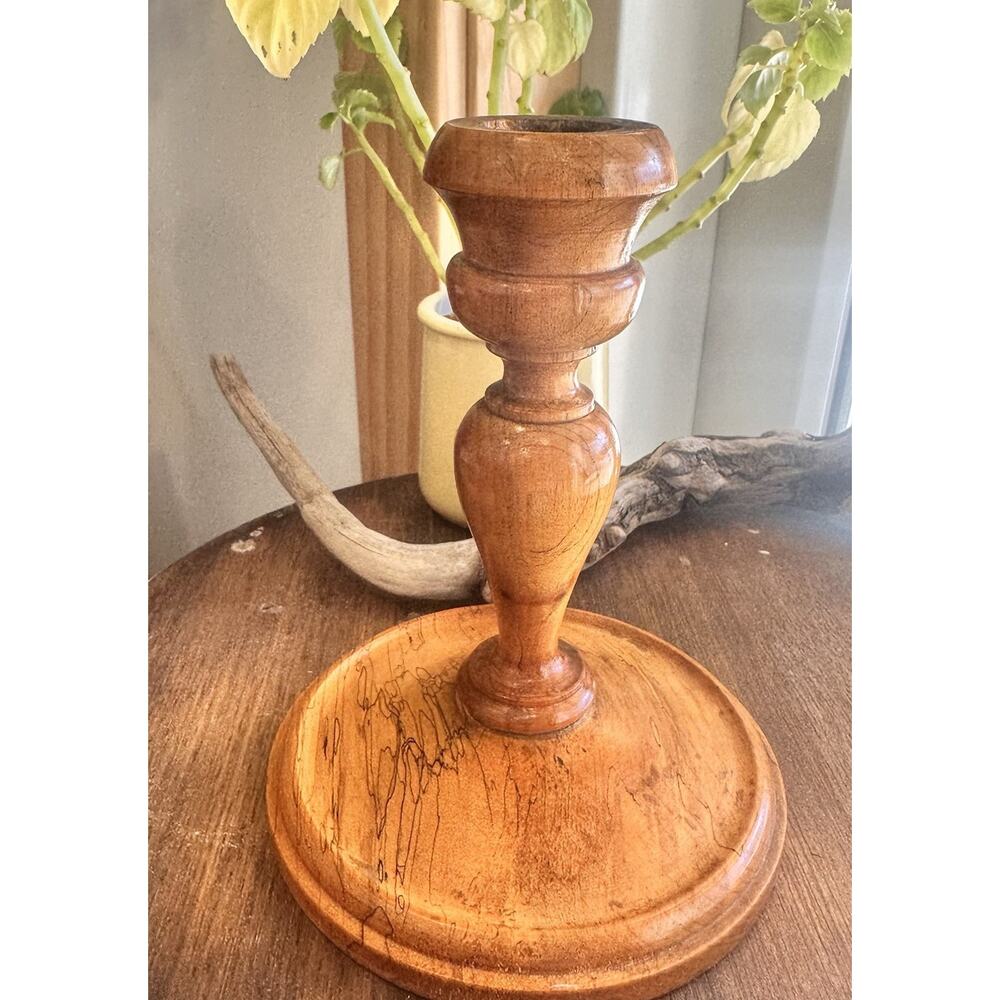 Vintage Oregon Myrtlewood Candlestick Holder MCM Hand Turned Wood Rustic Boho 6”